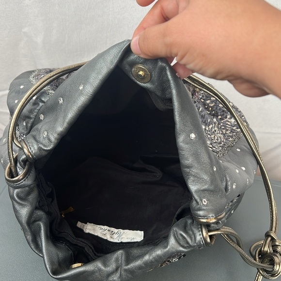 Rita Diana for Mylinka Gray and silver with crystals cinch leather purse bag - Picture 4 of 8